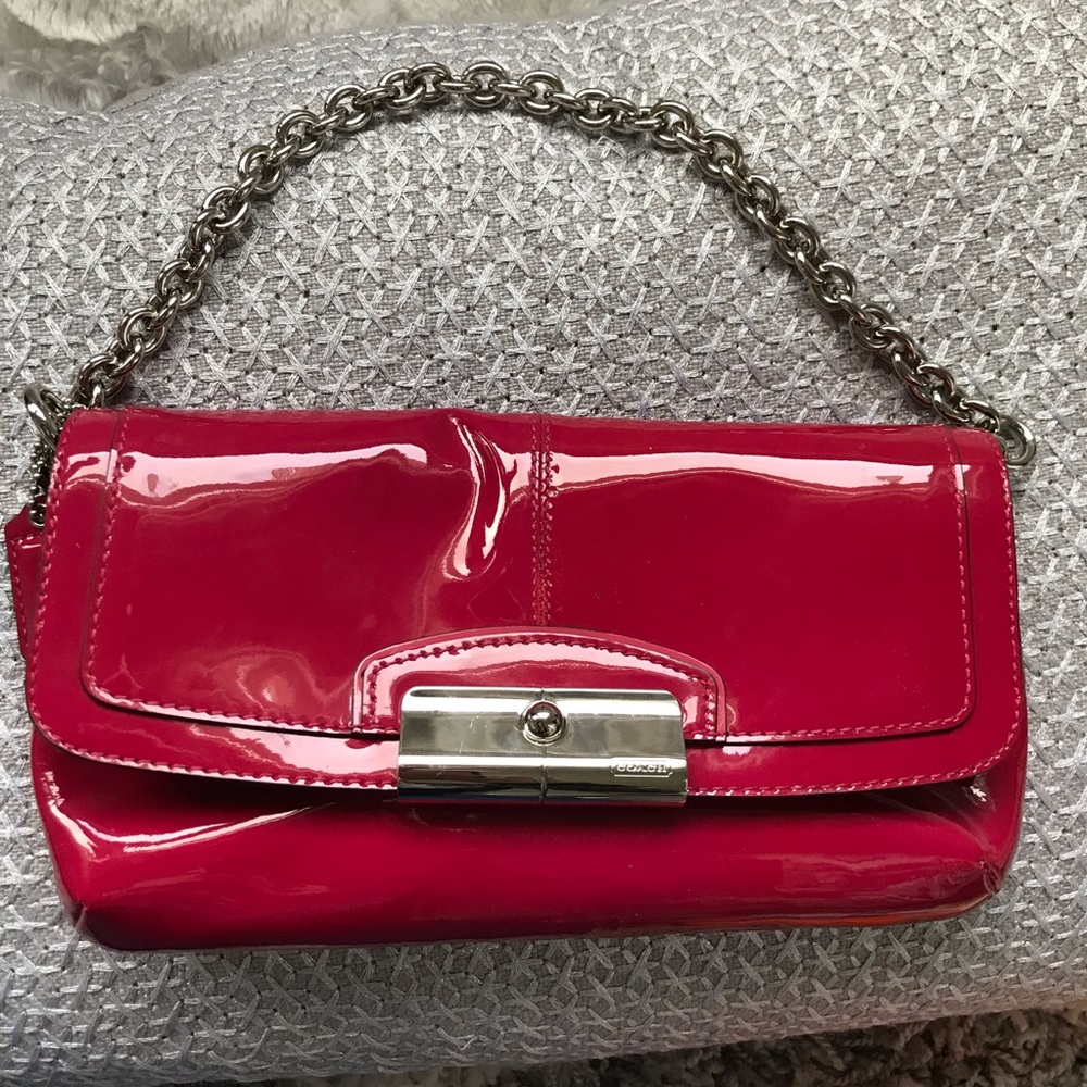 Hot pink Patton leather coach clutch